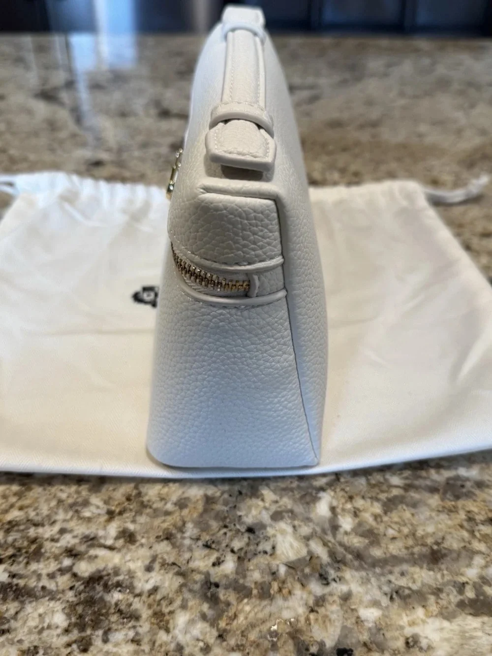 Loro Piana White Pebbled Leather Top-Handle Clutch with Gold Hardware